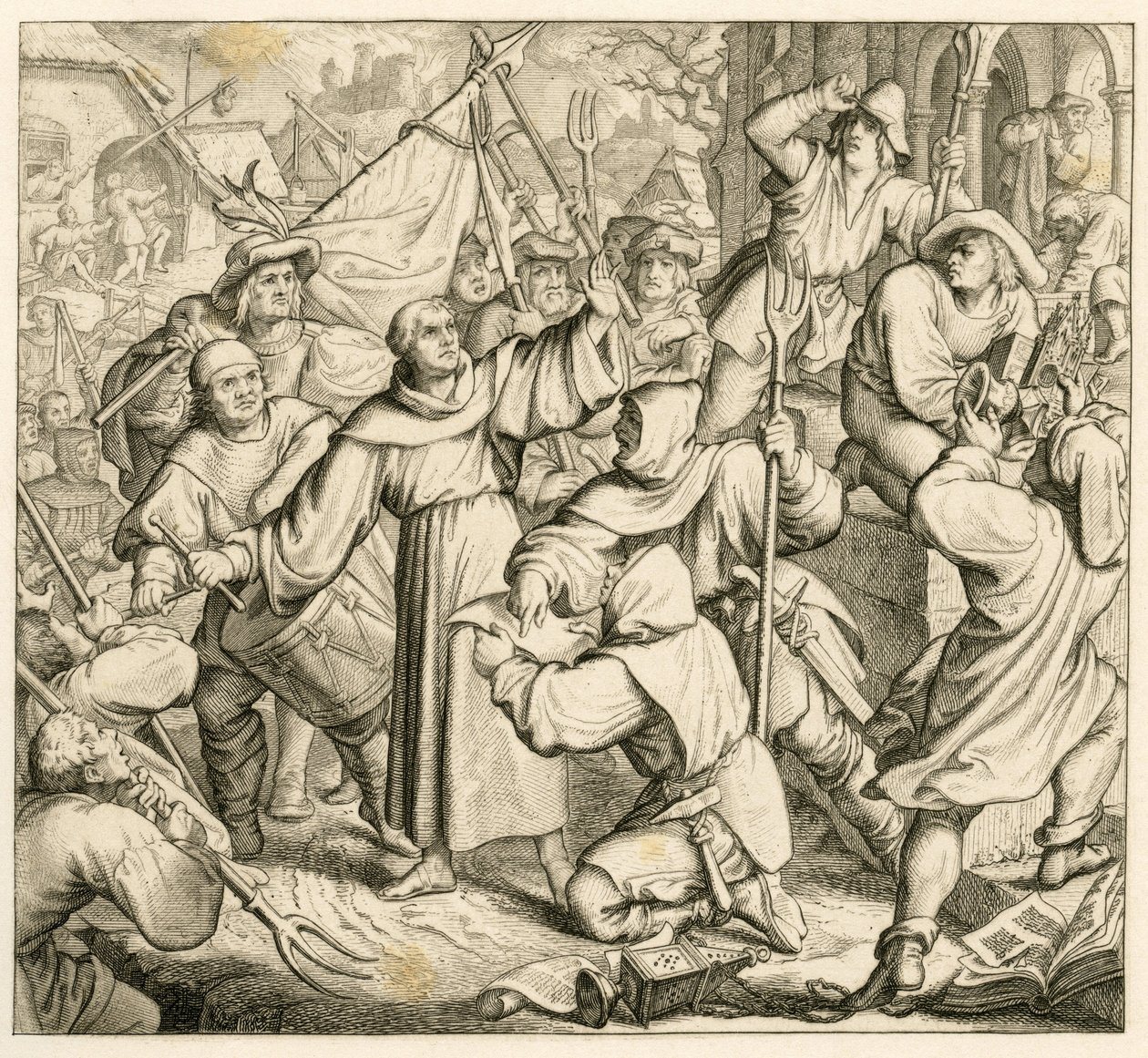 Historiengemälde: Luther predigt in Seeburg gegen den Bauernkrieg 1525, von Gustav König