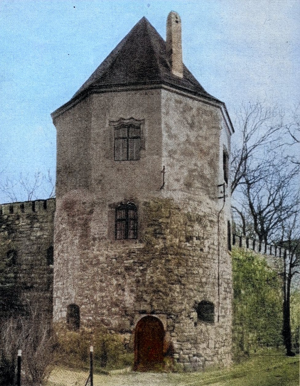 Der Witwenturm von Schloss Seeburg, historische Aufnahme